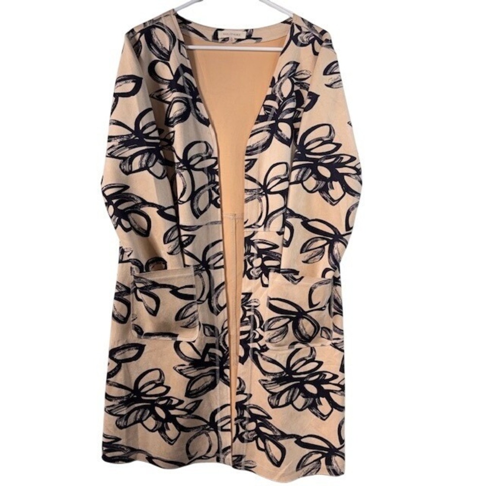 Solitaire Anthropologie Cardigan Duster Top Faux Suede Floral Boho XL